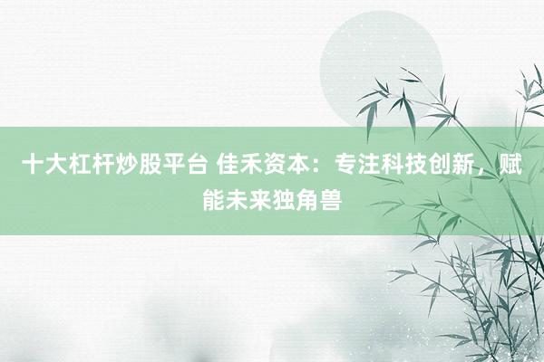 十大杠杆炒股平台 佳禾资本：专注科技创新，赋能未来独角兽