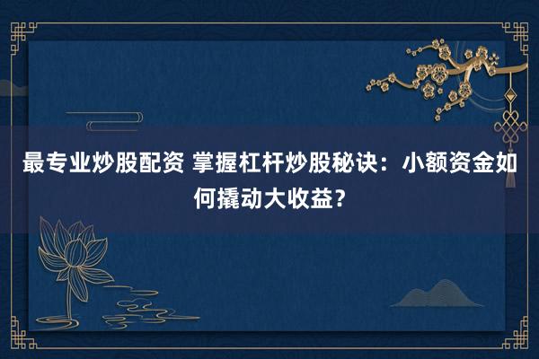 最专业炒股配资 掌握杠杆炒股秘诀：小额资金如何撬动大收益？