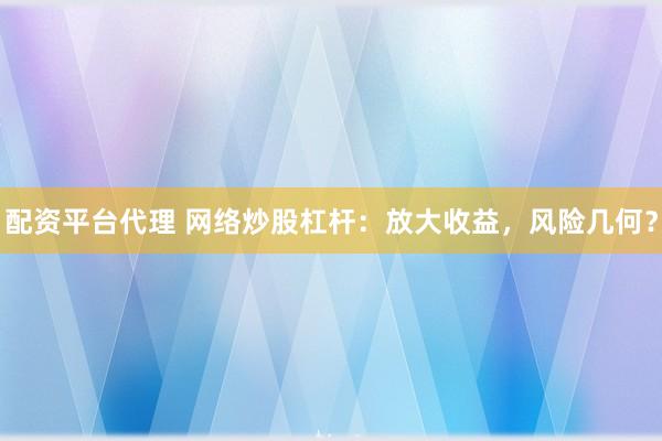 配资平台代理 网络炒股杠杆：放大收益，风险几何？