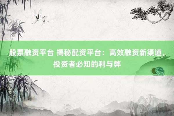 股票融资平台 揭秘配资平台：高效融资新渠道，投资者必知的利与弊