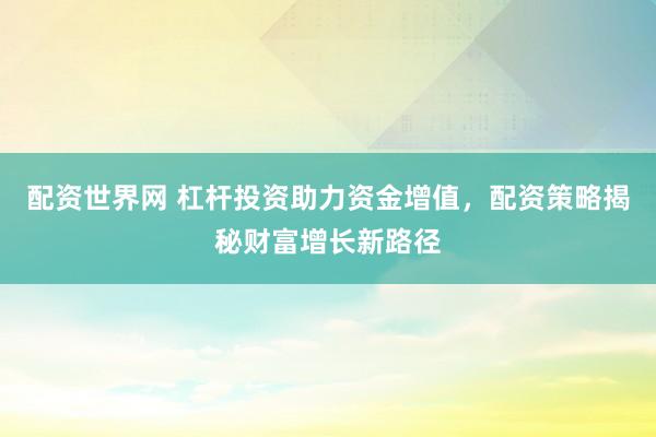 配资世界网 杠杆投资助力资金增值，配资策略揭秘财富增长新路径