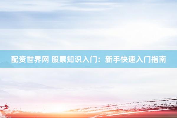 配资世界网 股票知识入门：新手快速入门指南