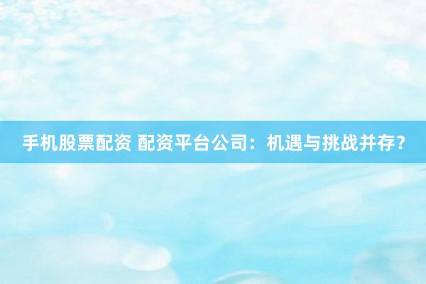 手机股票配资 配资平台公司：机遇与挑战并存？