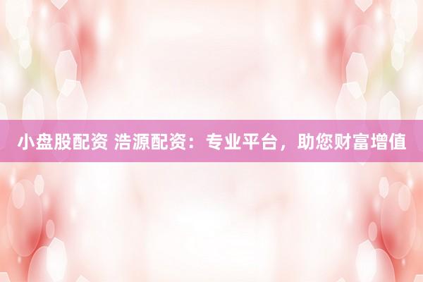 小盘股配资 浩源配资:专业平台,助您财富增值