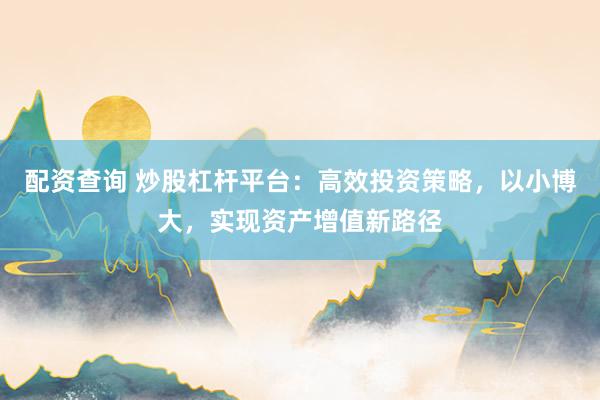 配资查询 炒股杠杆平台：高效投资策略，以小博大，实现资产增值新路径